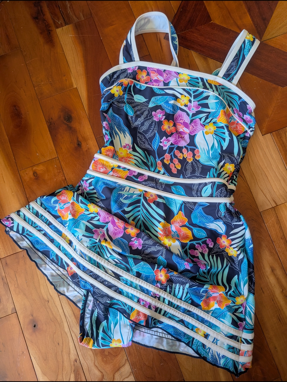 Leo Levine SHORE SHAPES Floral Navy One-Piece Swimsuit with Ruffled Skirt